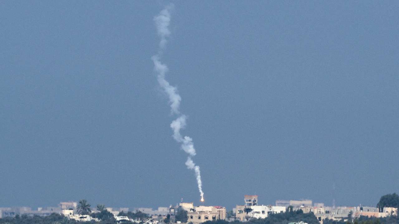 A flare falls over Gaza, as seen from southern Israel
