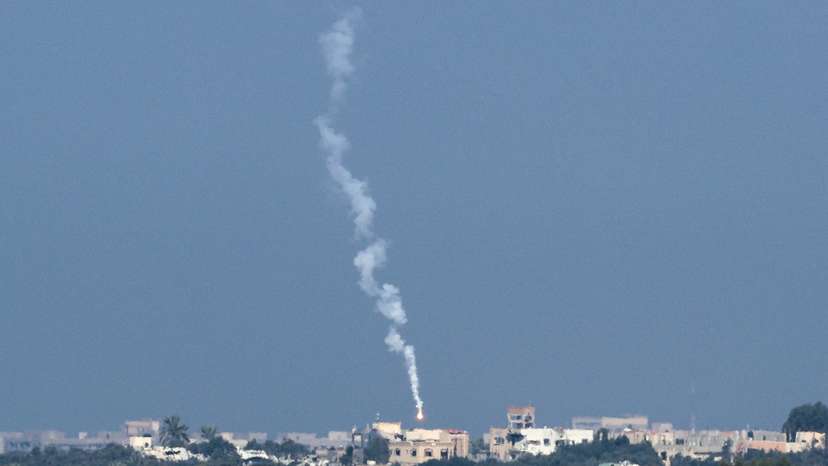 A flare falls over Gaza, as seen from southern Israel