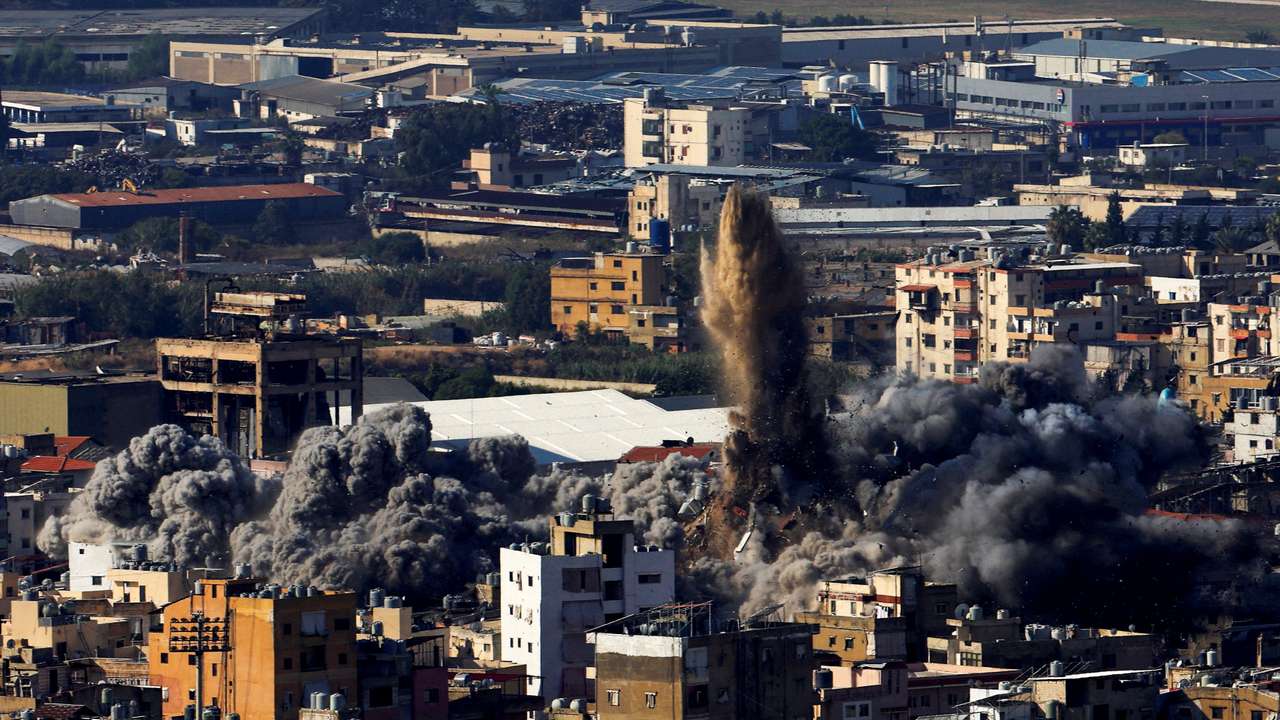 Aftermath of an Israeli strike as seen from Baabda
