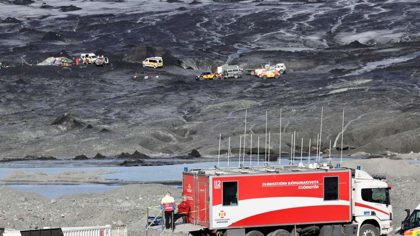Rescue operation after ice cave collapse on Breidamerkurjokull glacier