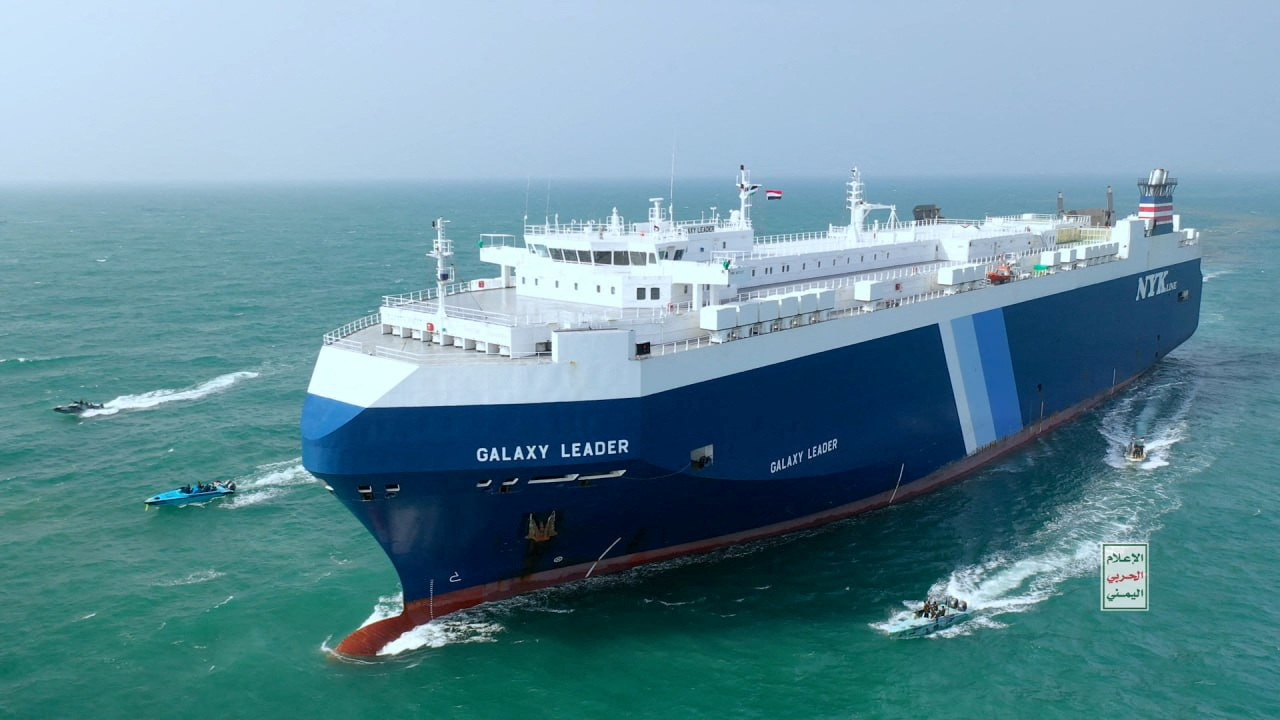 The Galaxy Leader cargo ship is escorted by Houthi boats in the Red Sea