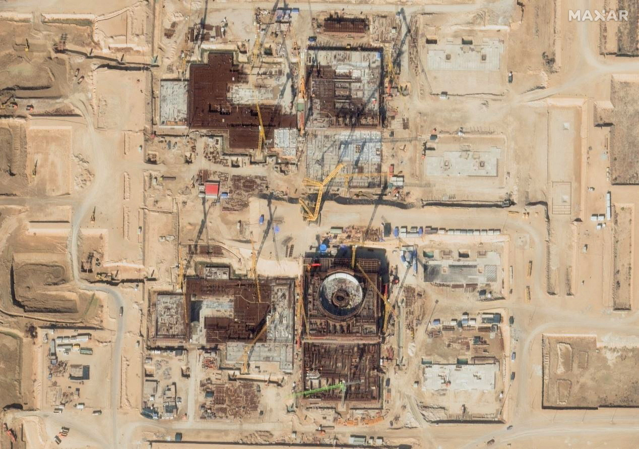 A satellite image shows new reactors under construction at the Bushehr site in Iran
