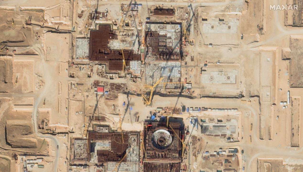 A satellite image shows new reactors under construction at the Bushehr site in Iran
