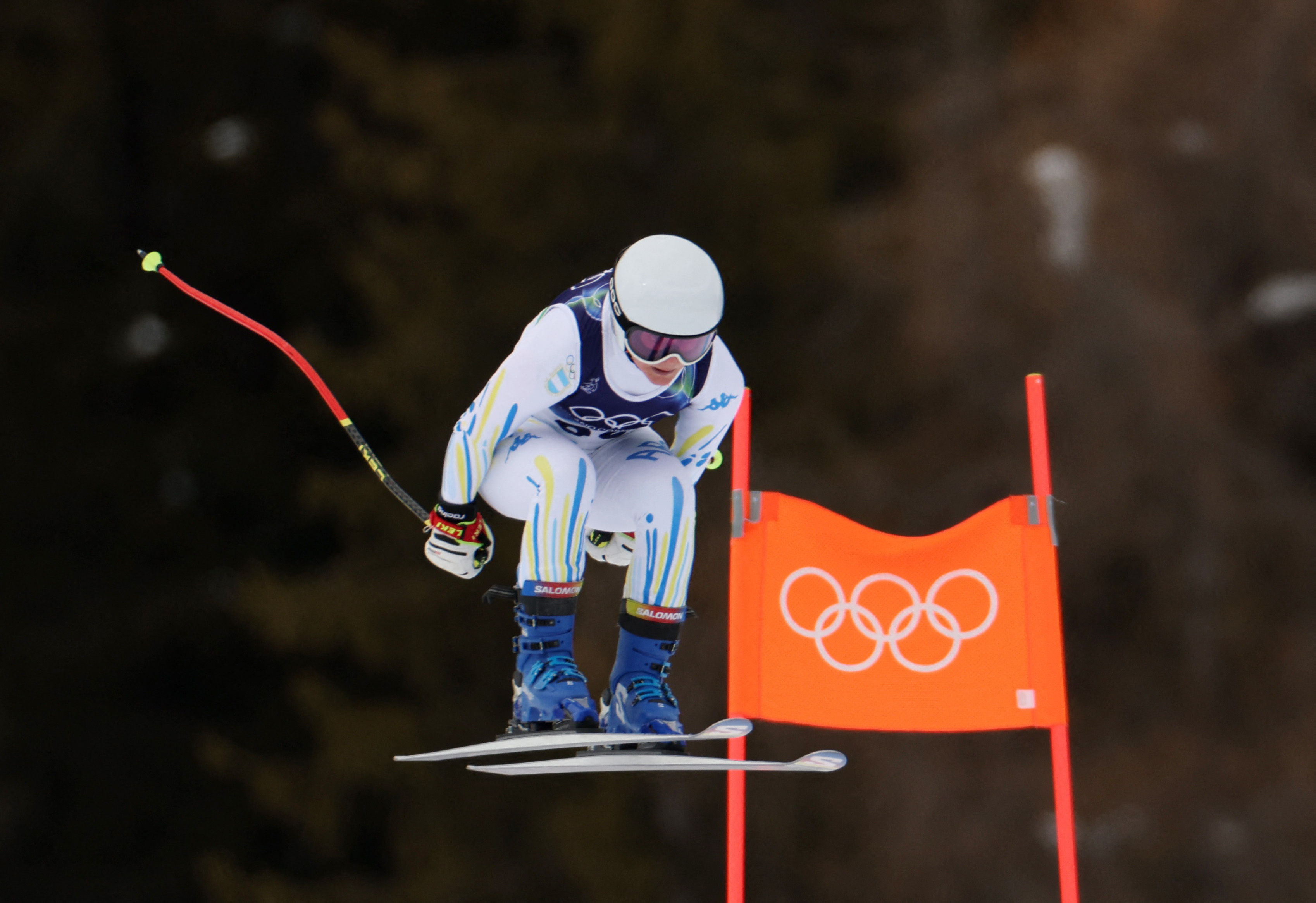 Milano Cortina 2026 Olympics - Alpine Skiing - Women's Team Combined Downhill 1st Official Training - Tofane Alpine Skiing Centre, Belluno, Italy - February 09, 2026. Nicole Begue of Argentina during training REUTERS/Leonhard Foeger
