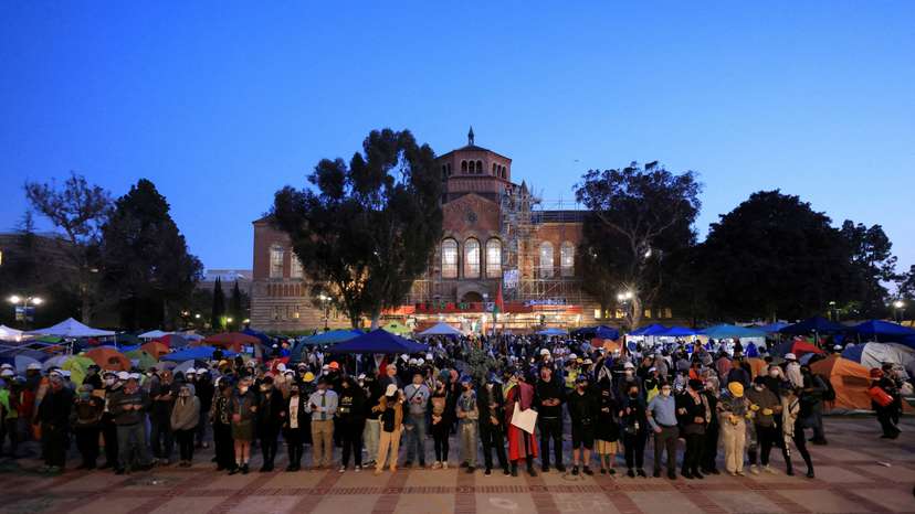 FILE PHOTO: Protesters gather at the University of California Los Angeles