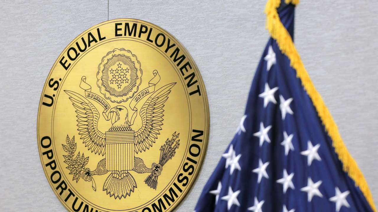 FILE PHOTO: The seal of the United States Equal Employment Opportunity Commission (EEOC) is seen at its headquarters in Washington, D.C.