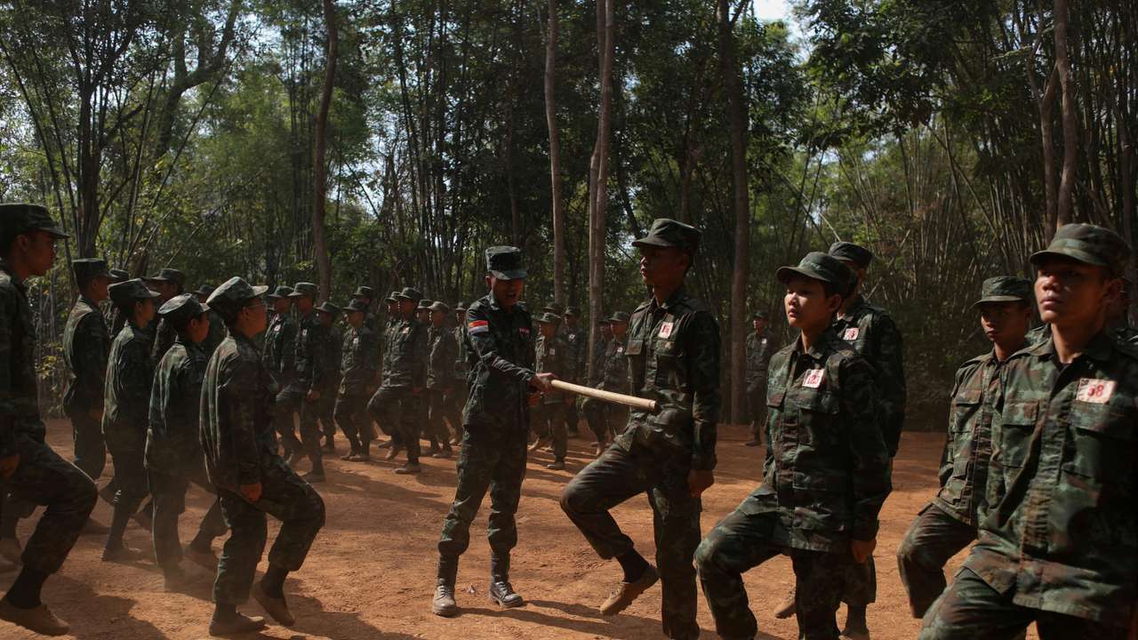 FILE PHOTO: New recruits of BPLA march during a training session at a camp in territory belonging to the KNLA in Karen State, Myanmar
