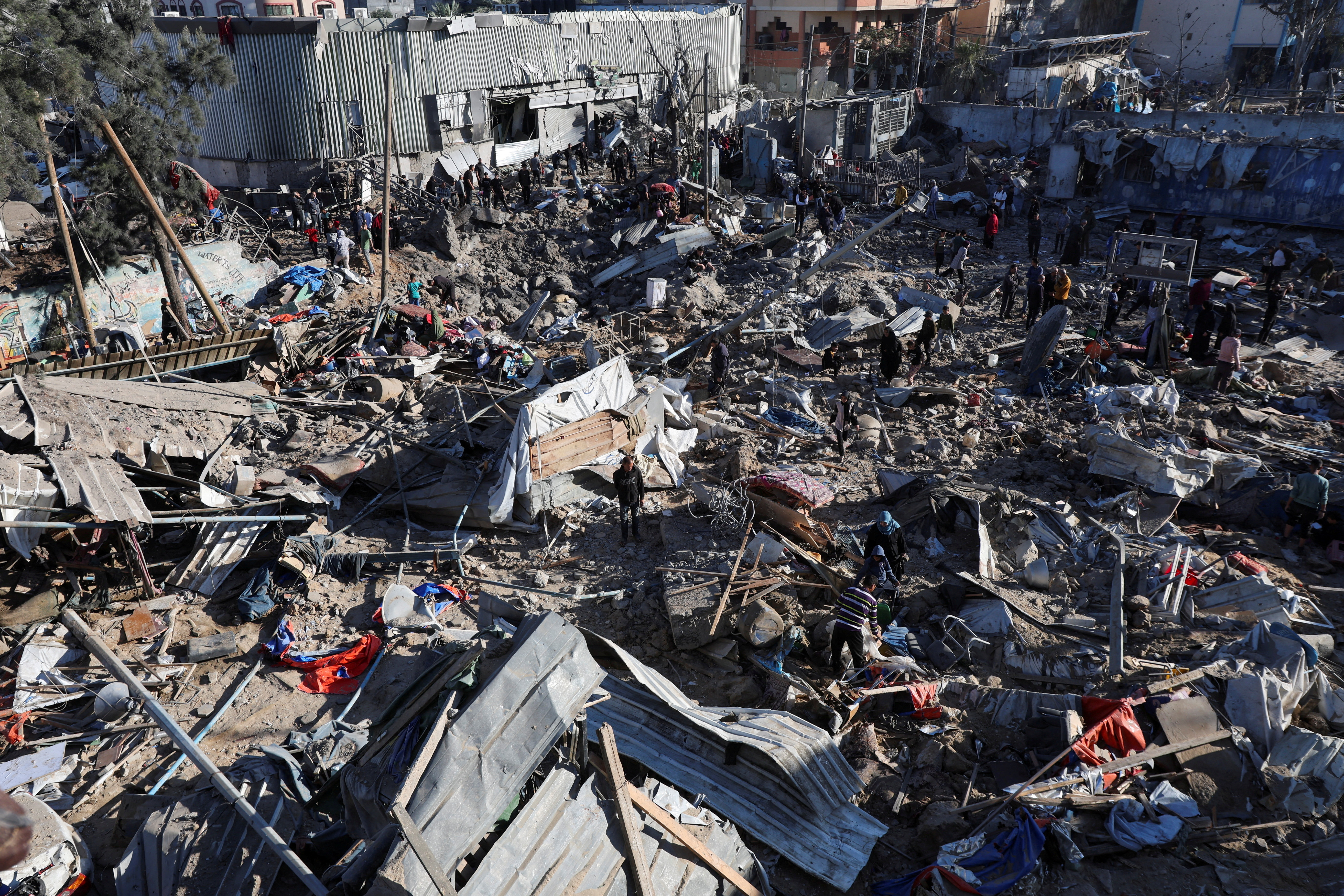 Aftermath of an Israeli strike on an UNRWA school sheltering displaced people, in the Bureij camp in the central Gaza Strip