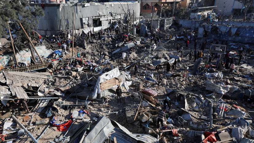 Aftermath of an Israeli strike on an UNRWA school sheltering displaced people, in the Bureij camp in the central Gaza Strip