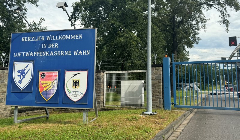 General view of the entrance to the German military base of Cologne-Wahn