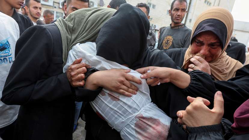 Funeral of Palestinians killed in Israeli strike, in Deir Al-Balah in the central Gaza Strip