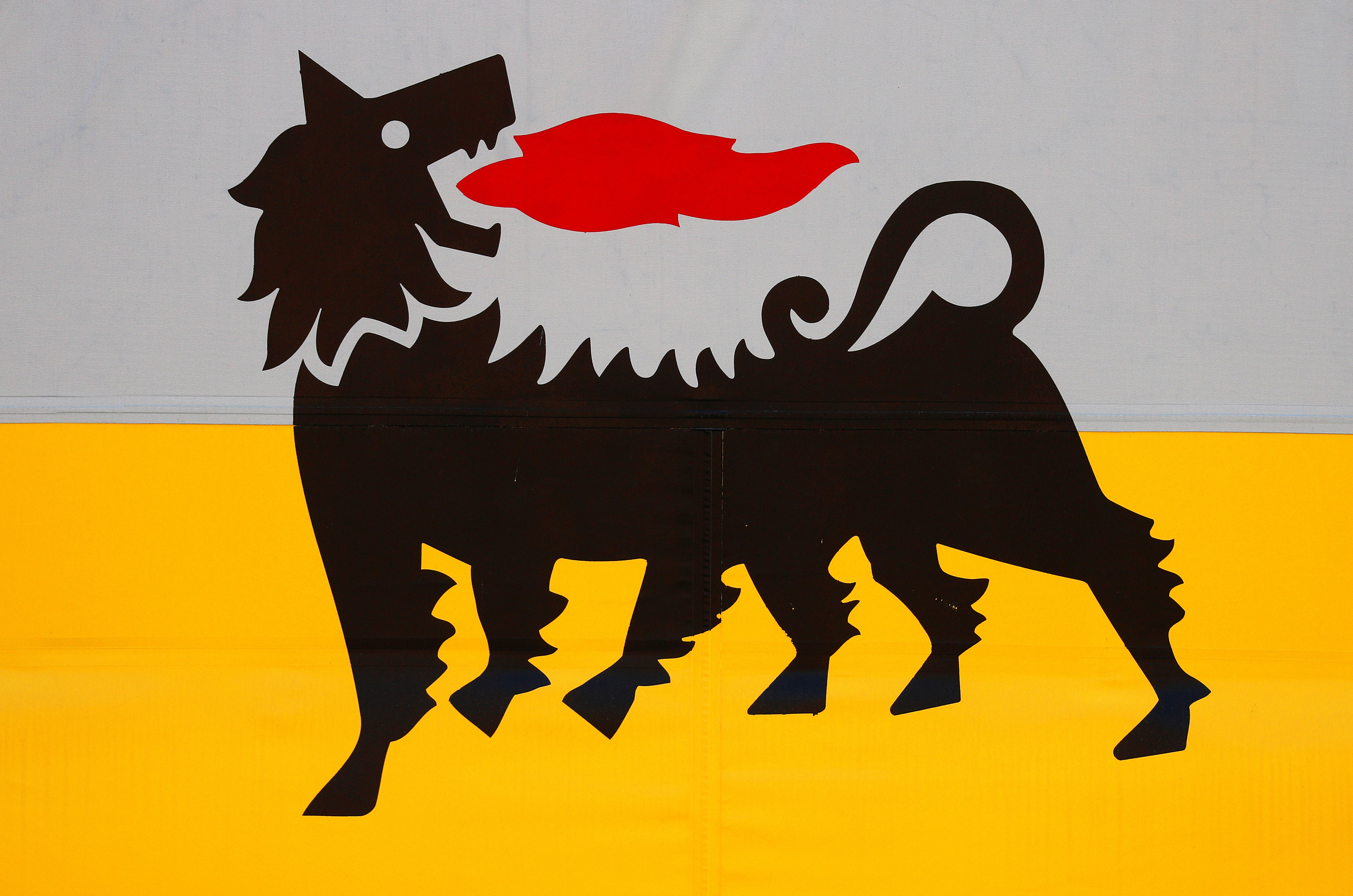 The logo of Italian energy company Eni is seen at a gas station in Rome