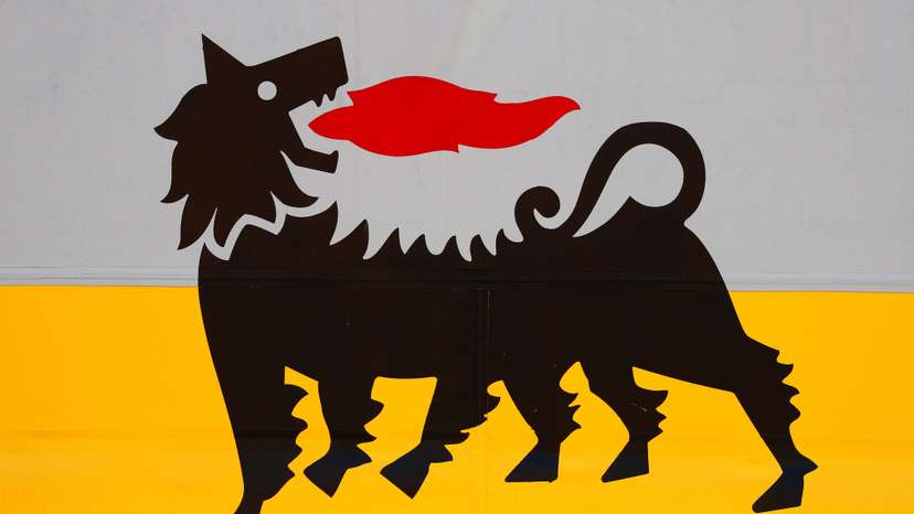 The logo of Italian energy company Eni is seen at a gas station in Rome