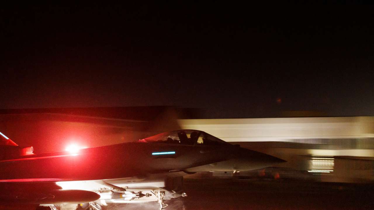 Royal Air Force Typhoon aircraft conduct precision strike operations