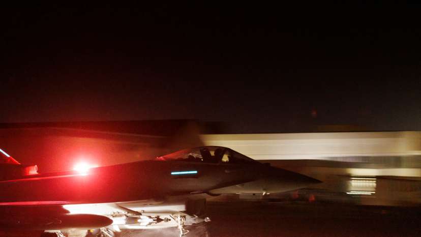 Royal Air Force Typhoon aircraft conduct precision strike operations