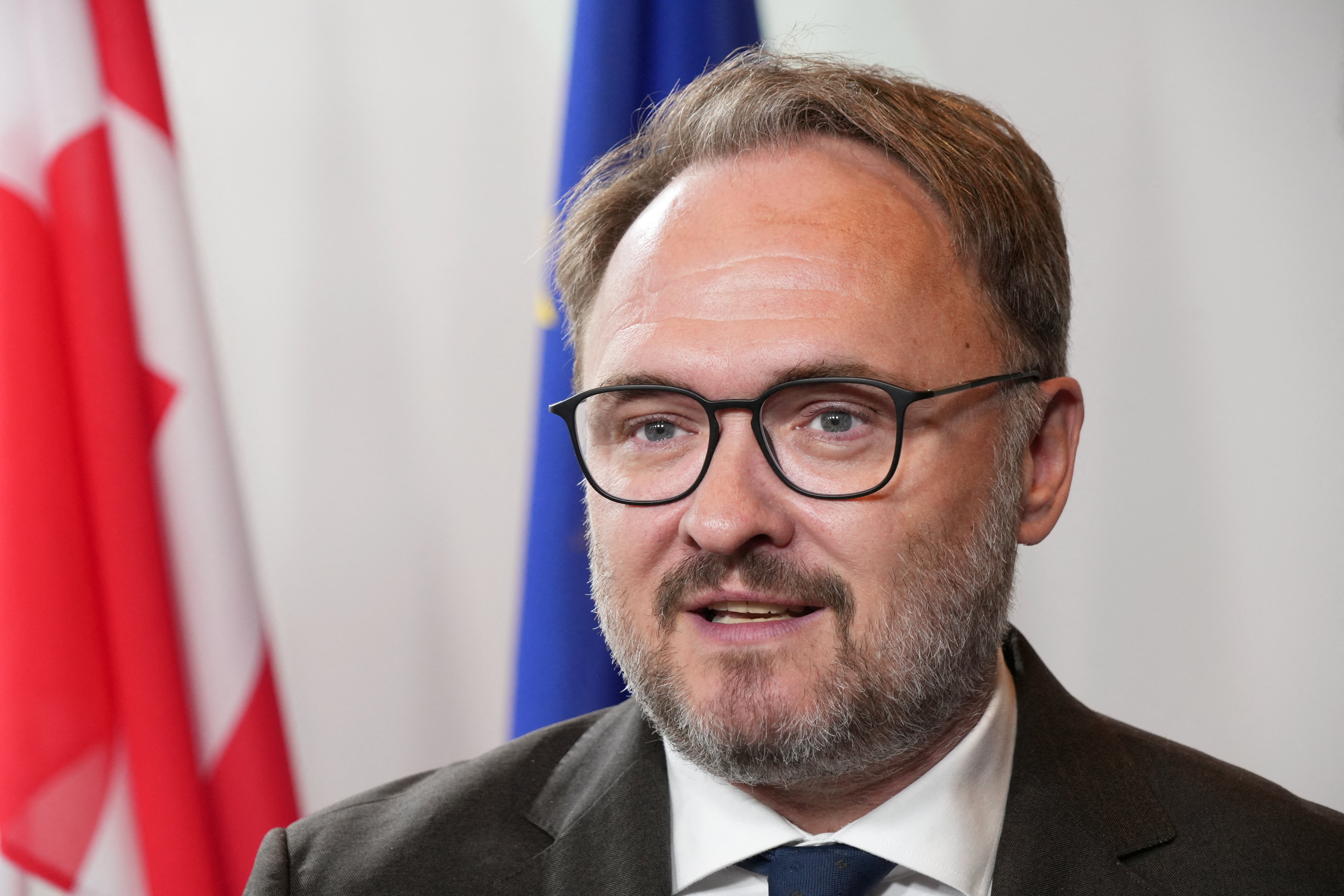 European Union’s energy commissioner, Dan Jorgensen, talks to reporters in Copenhagen