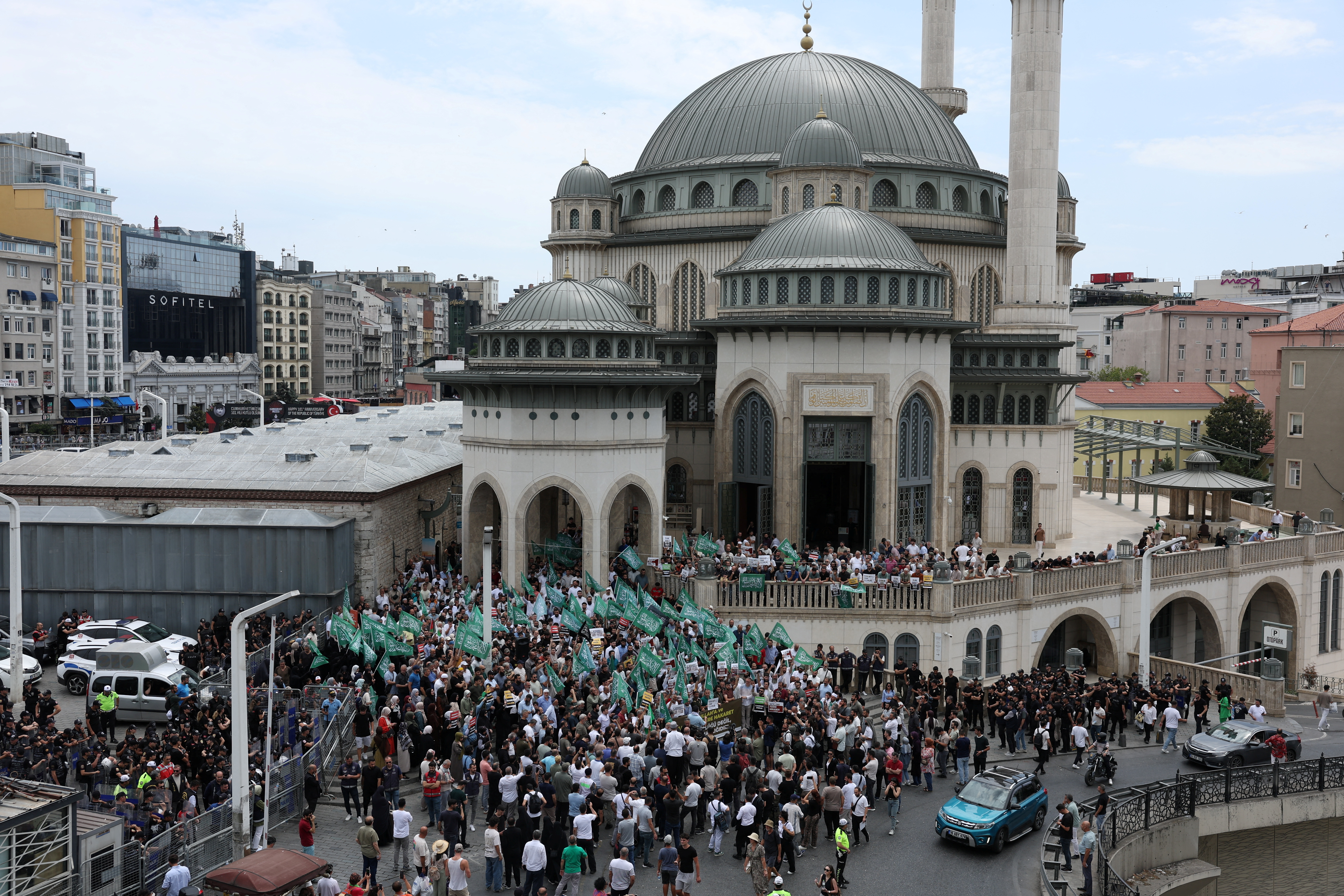 Pro-Islamist protest against a caricature in satirical magazine allegedly depicting Prophet Mohammed and Moses, in Istanbul