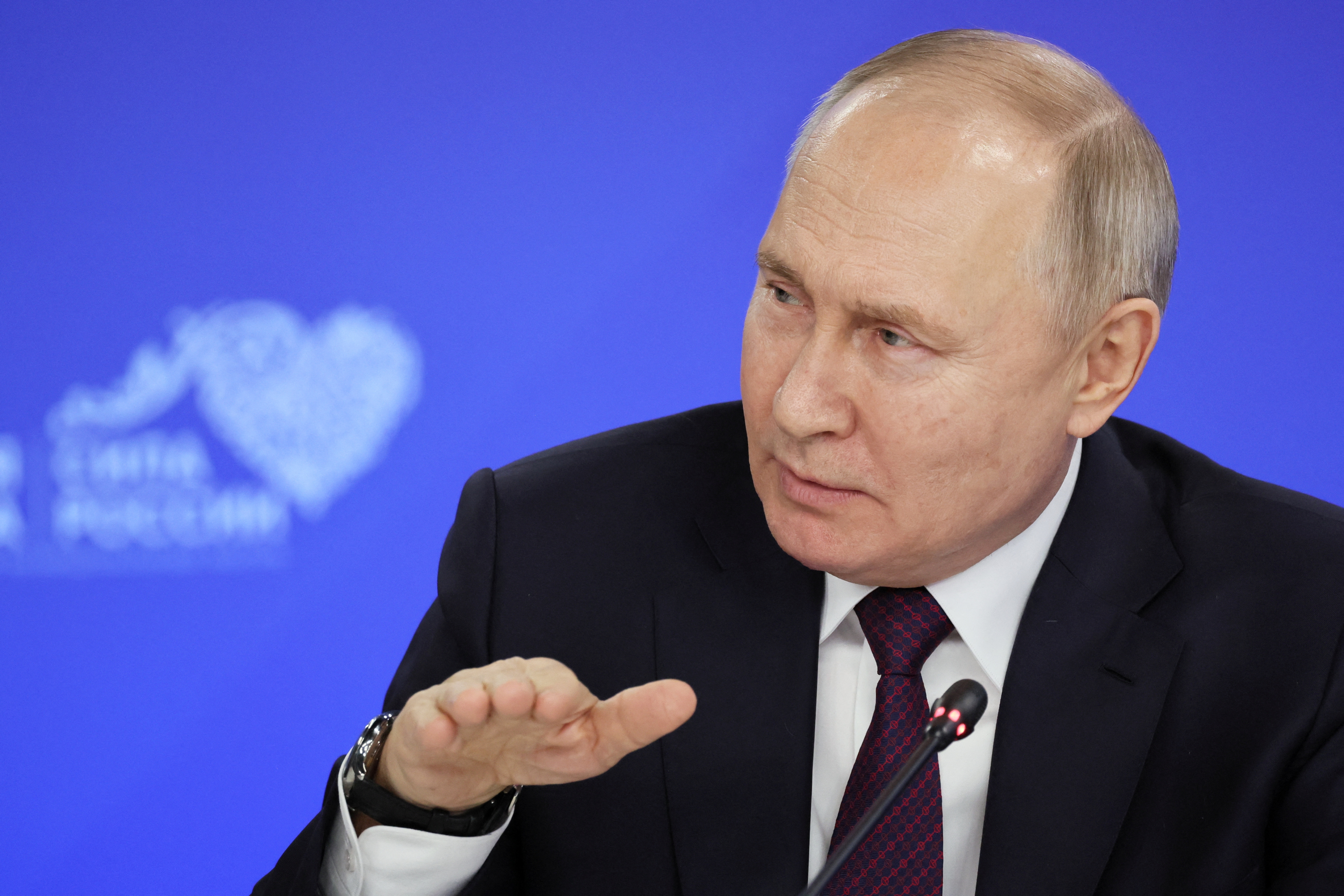 Russian President Vladimir Putin attends the all-Russian municipal forum in the town of Odintsovo in Moscow region