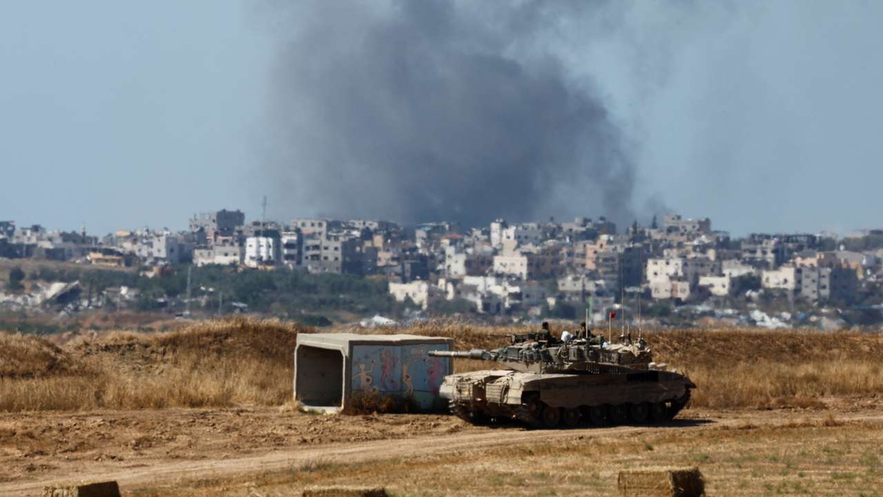 A tank manoeuvres near the Israel-Gaza border