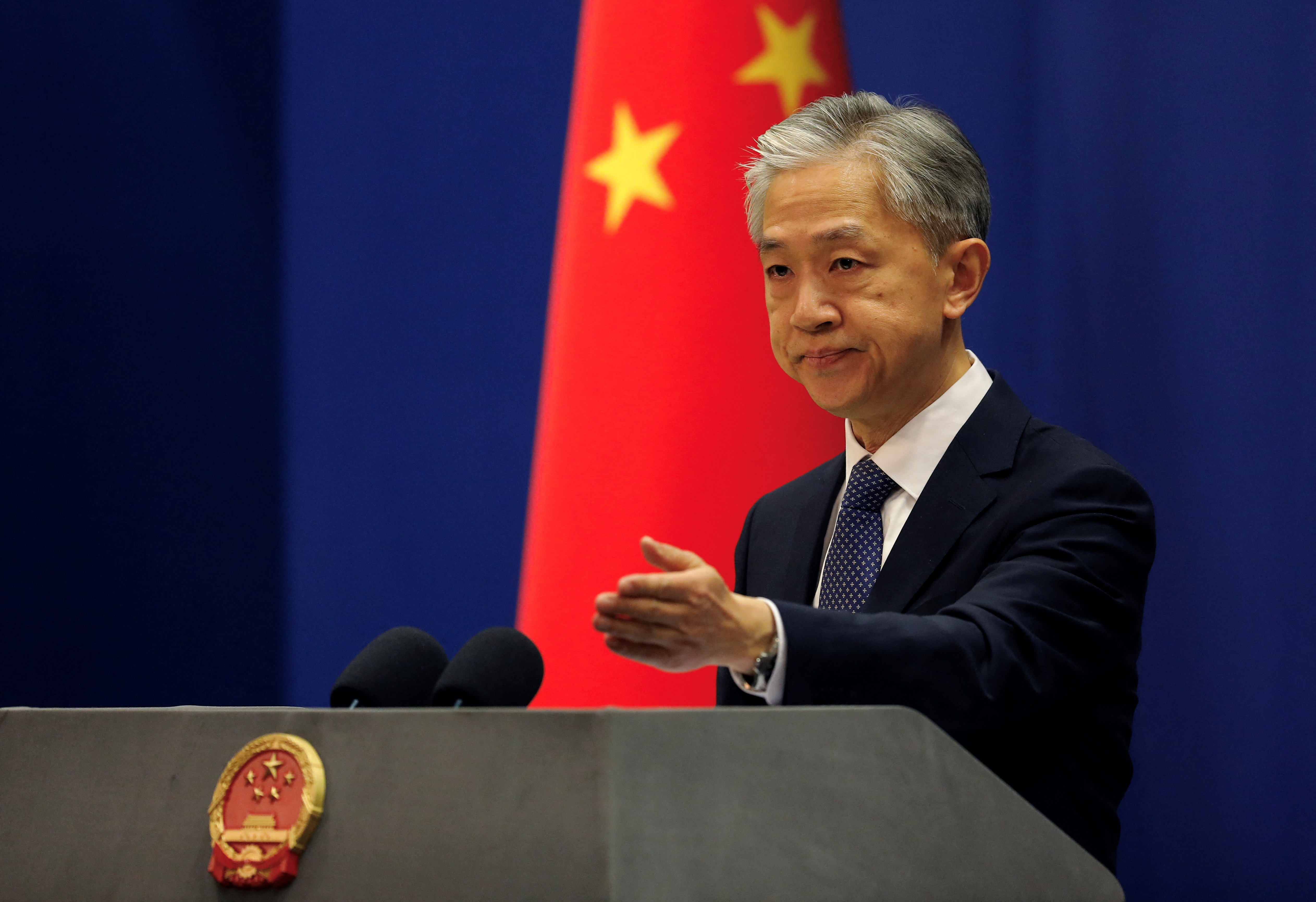 Chinese Foreign Ministry spokesperson Wang Wenbin speaks during a press conference in Beijing