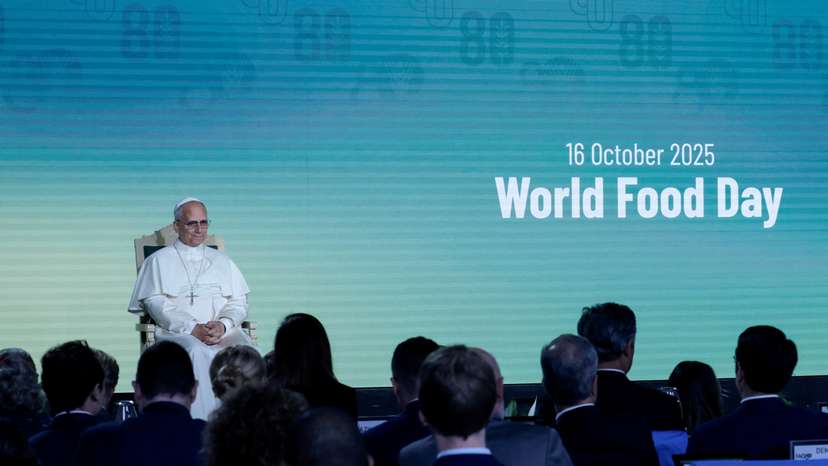 Pope Leo XIV speaks at FAO's ceremony for World Food Day in Rome