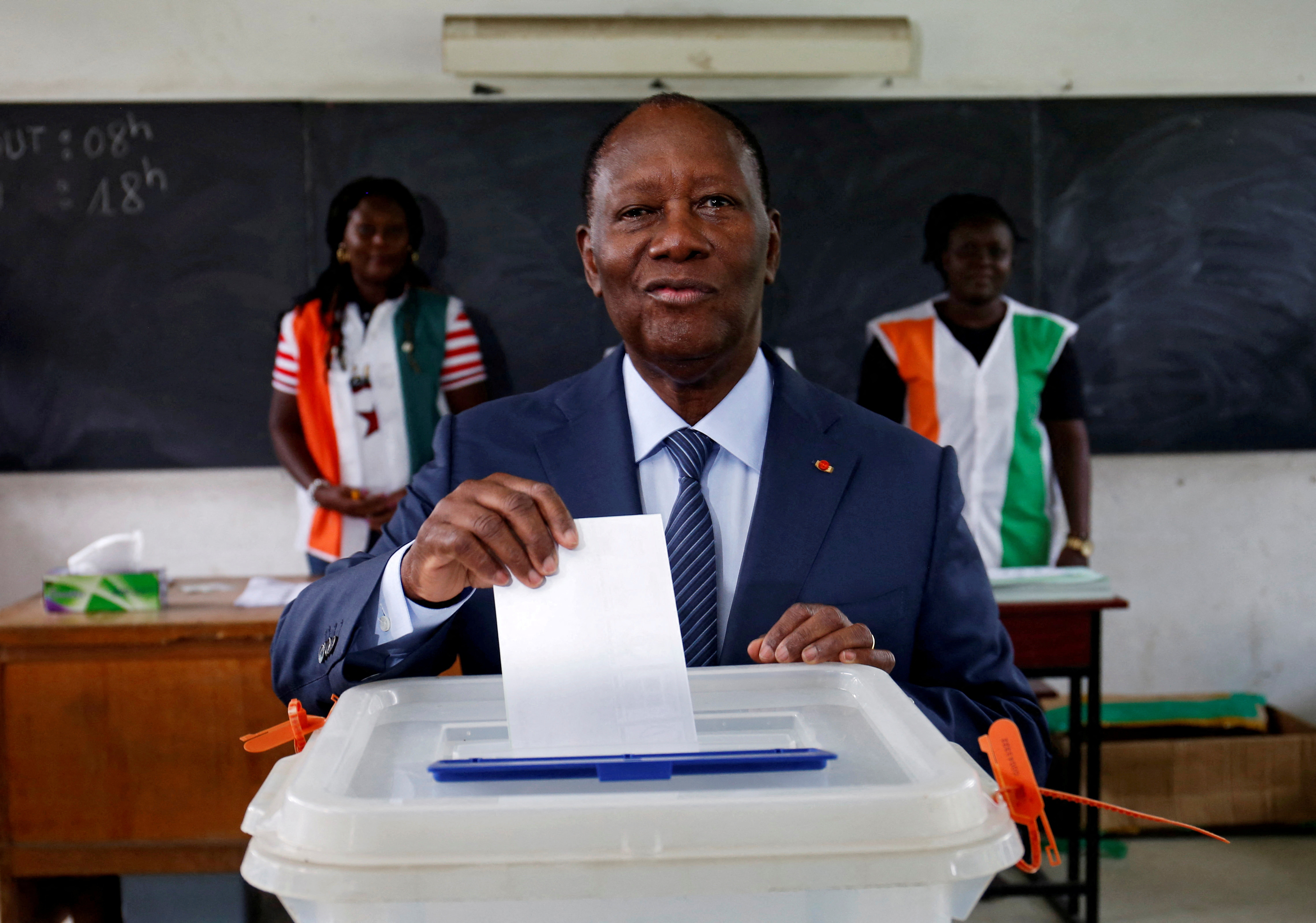 FILE PHOTO: President of Ivory Coast Alassane Dramane Ouattara of the RDR party casts his ballot during the country's municipal and regional elections in Abidjan