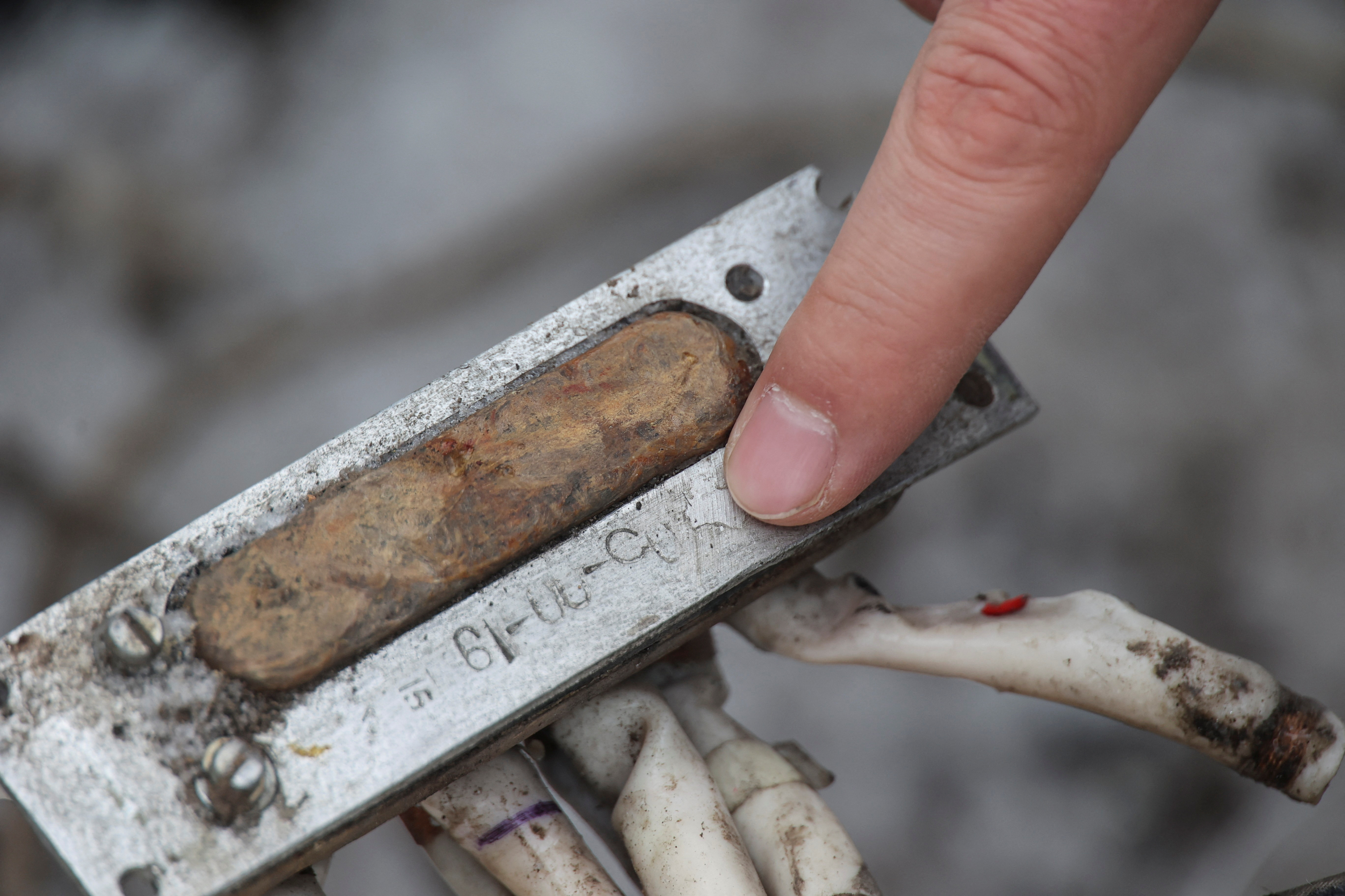 View shows a part of an unidentified missile, which Ukrainian authorities believe to be made in North Korea, in Kharkiv