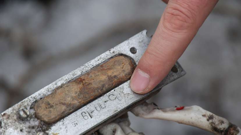 View shows a part of an unidentified missile, which Ukrainian authorities believe to be made in North Korea, in Kharkiv