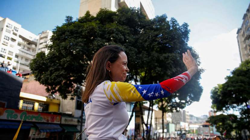 Venezuela opposition leader Machado appears at protest
