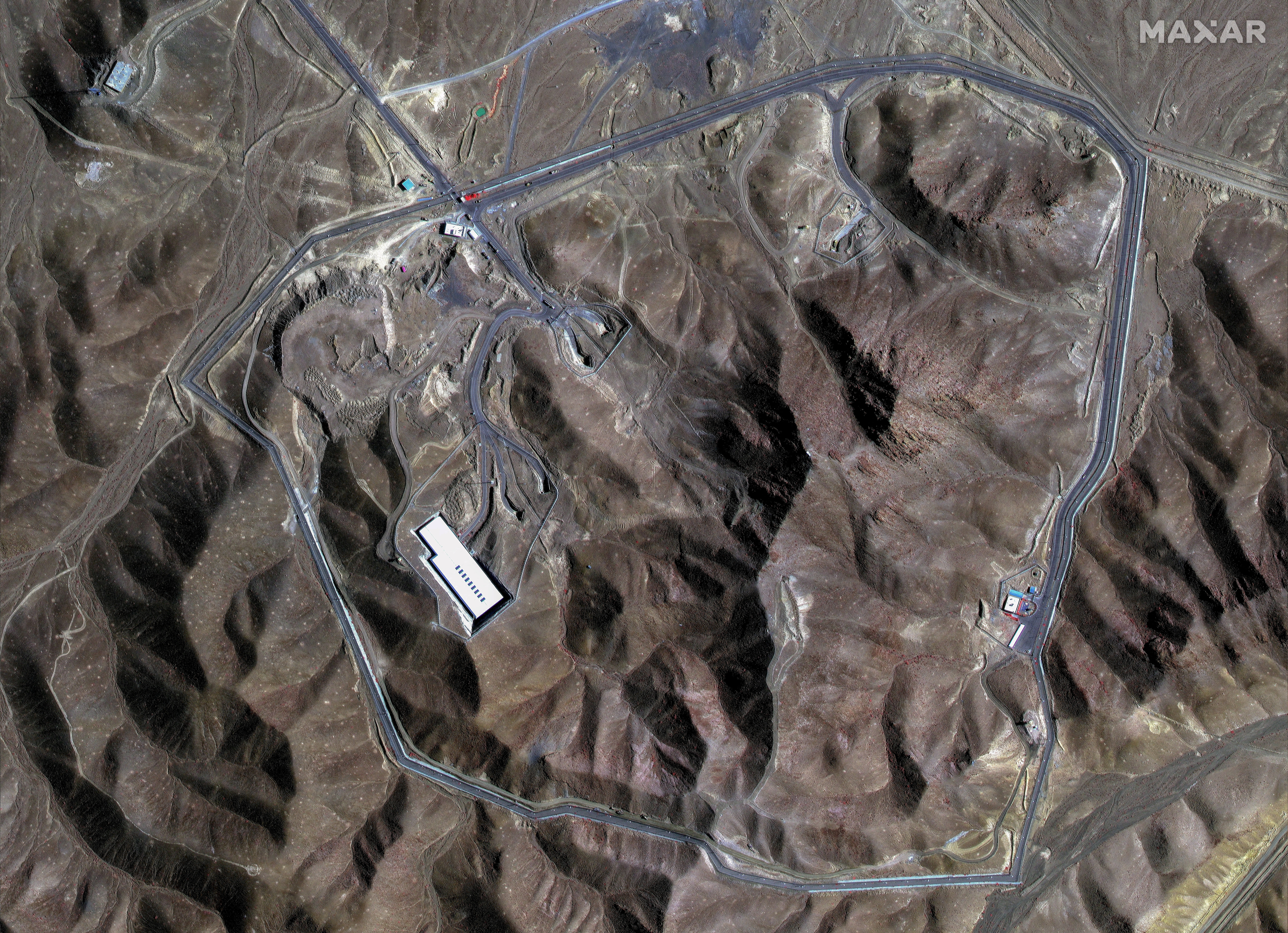 A satellite view shows an overview of Fordow underground complex, before the U.S. struck the underground nuclear facility, near Qom
