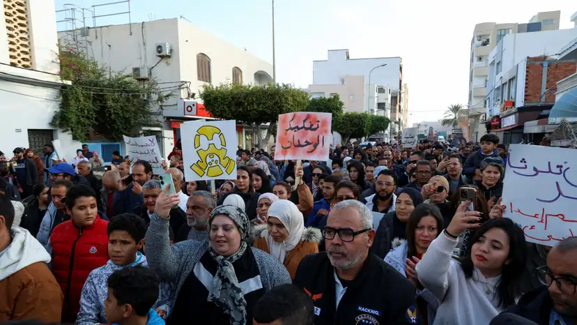 Protest over pollution caused by chemical emissions from the Tunisian Chemical Group's phosphate complex, in Gabes