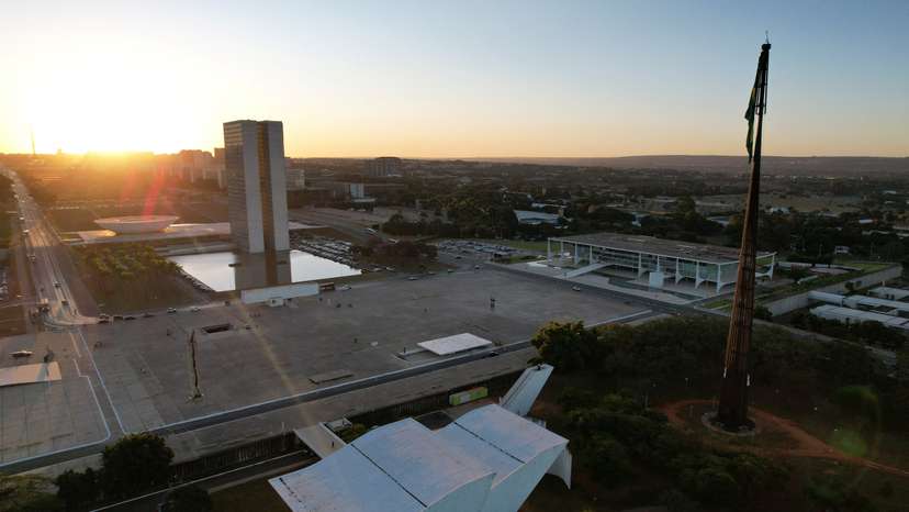 A drone view shows the National Congress and Planalto Palace at the Square of the Three Powers in Brasilia