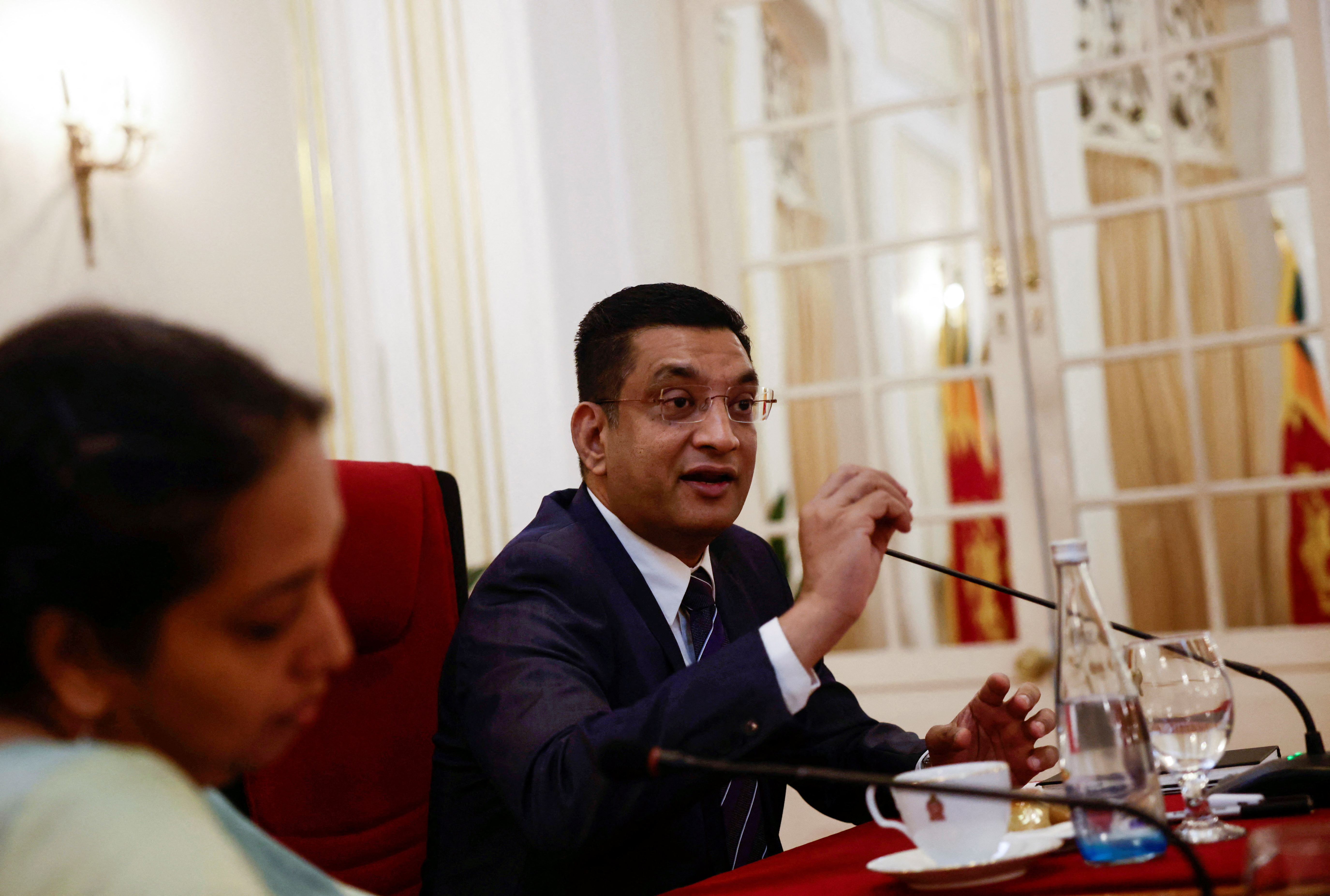 Sri Lanka’s Foreign Minister Ali Sabry speaks during a meeting with Sri Lanka's Foreign Correspondent Association in Colombo