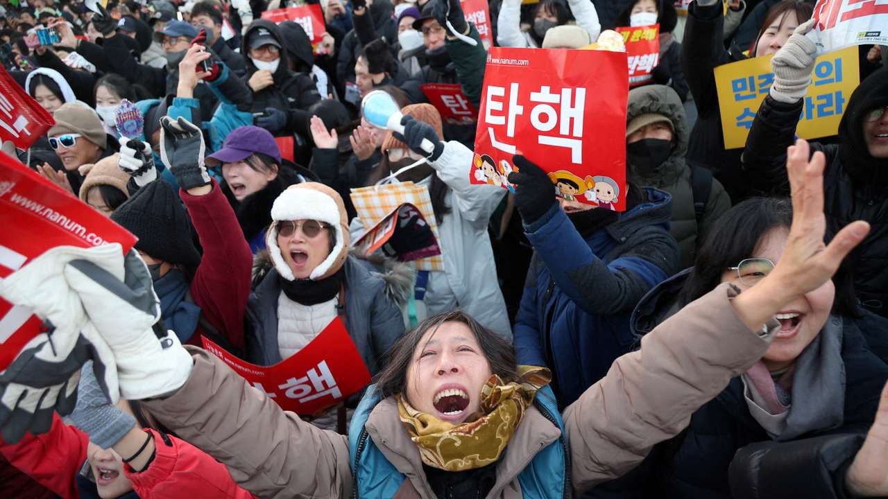 Rally calling for the impeachment of South Korean President Yoon Suk Yeol, who declared martial law, which was reversed hours later, in front of the National Assembly in Seoul
