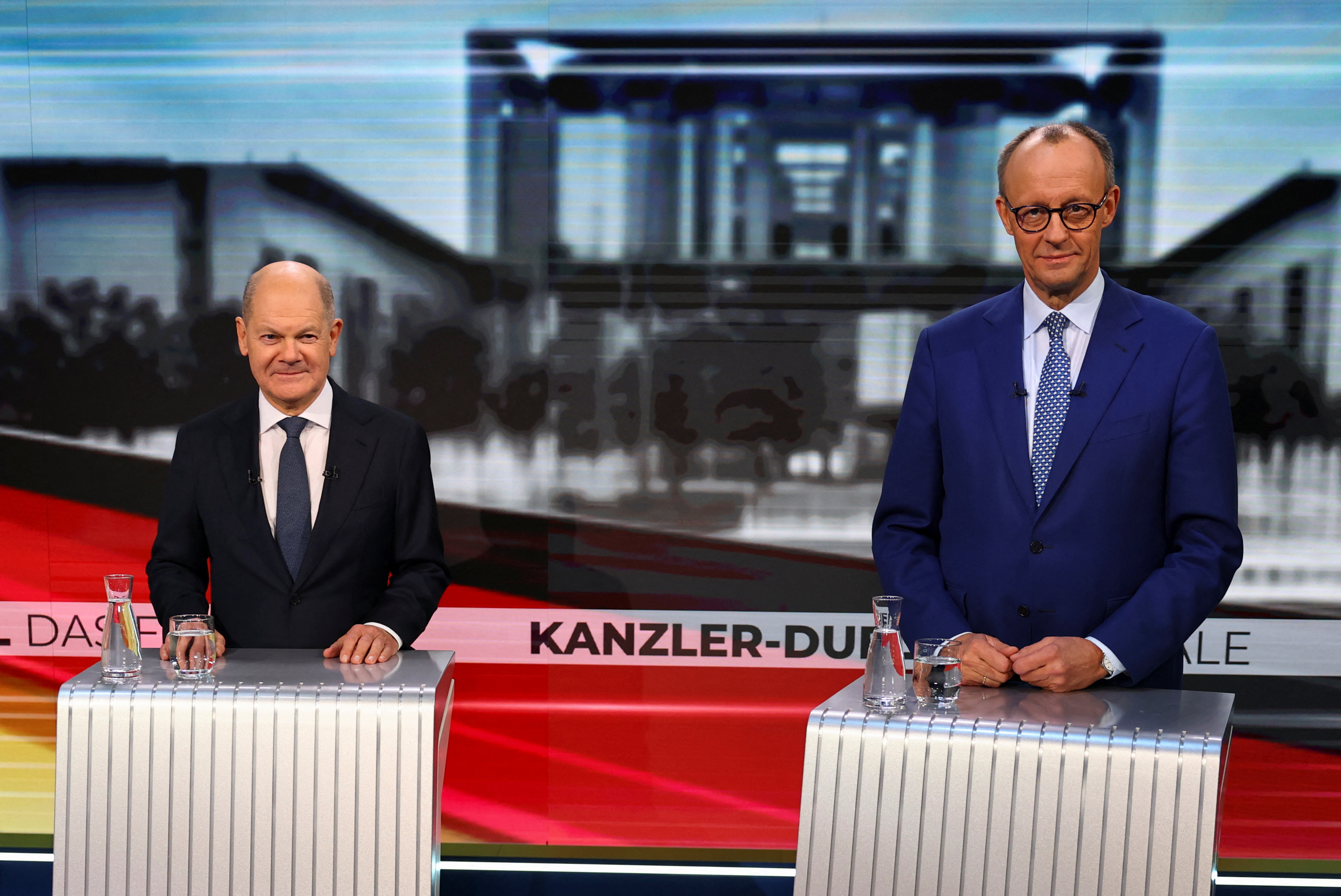 German Chancellor Scholz and CDU candidate for chancellor, Merz debate on Welt TV, in Berlin