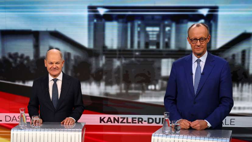 German Chancellor Scholz and CDU candidate for chancellor, Merz debate on Welt TV, in Berlin