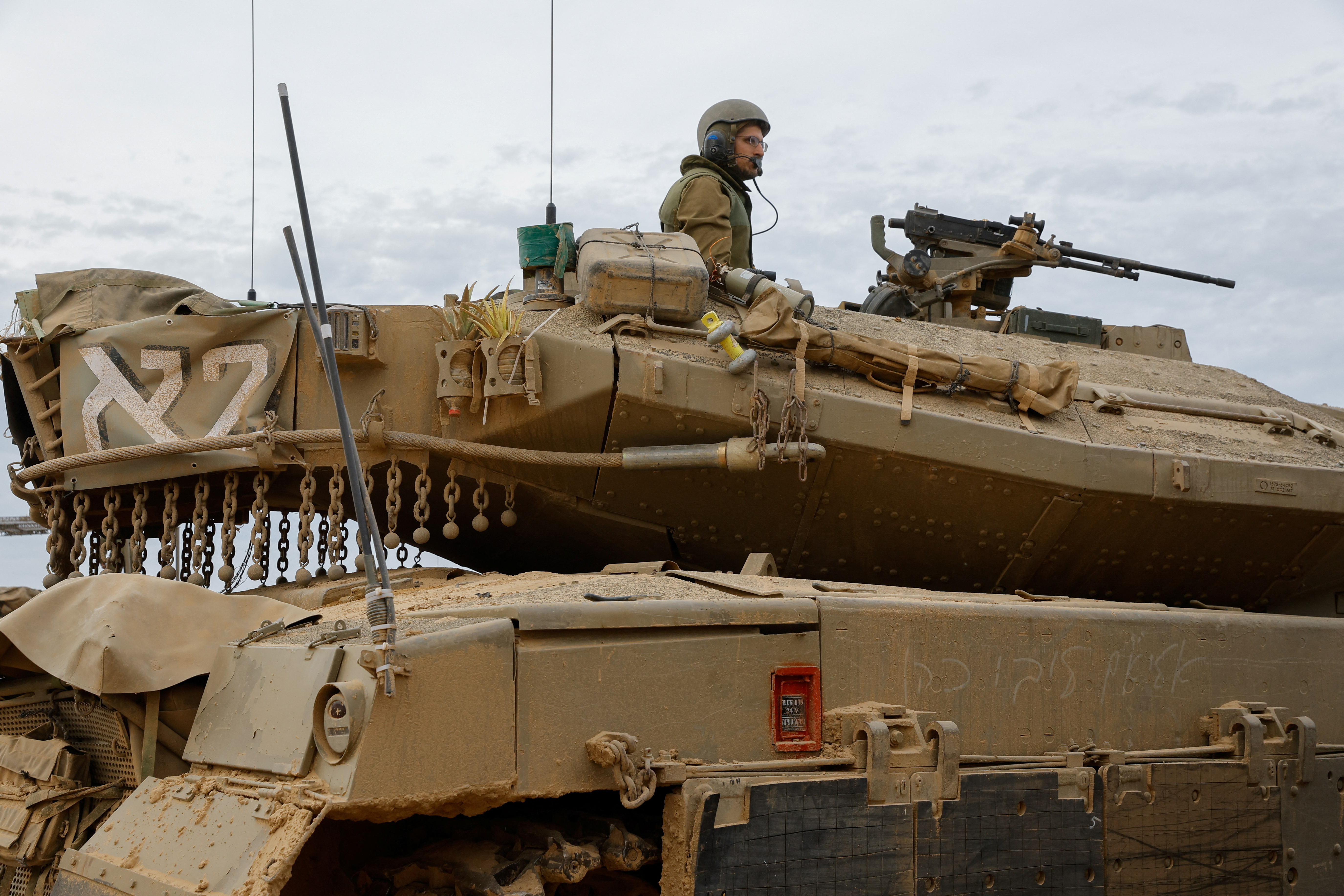 Merkava tanks near the Israel-Gaza border, during a temporary truce between Hamas and Israel