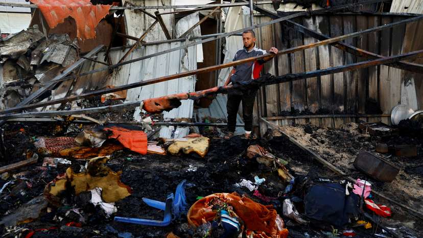Aftermath of an Israeli strike on a tent camp, in Khan Younis