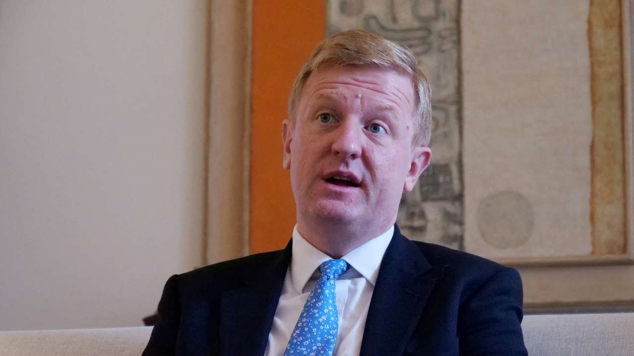 FILE PHOTO: British Deputy Prime Minister Oliver Dowden speaks during an interview with Reuters, in Seoul