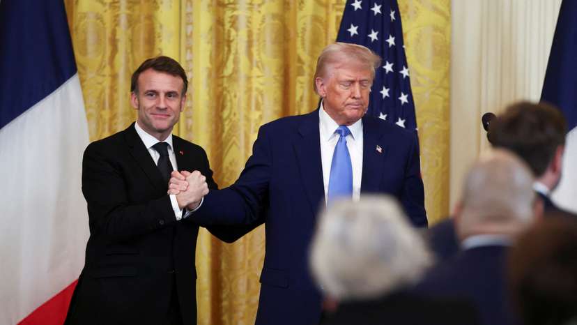 U.S. President Donald Trump and French President Emmanuel Macron hold a press conference, in Washington