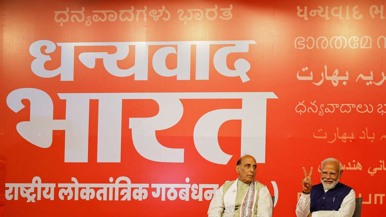 FILE PHOTO: Indian PM Modi speaks to supporters at the BJP headquarters, in New Delhi