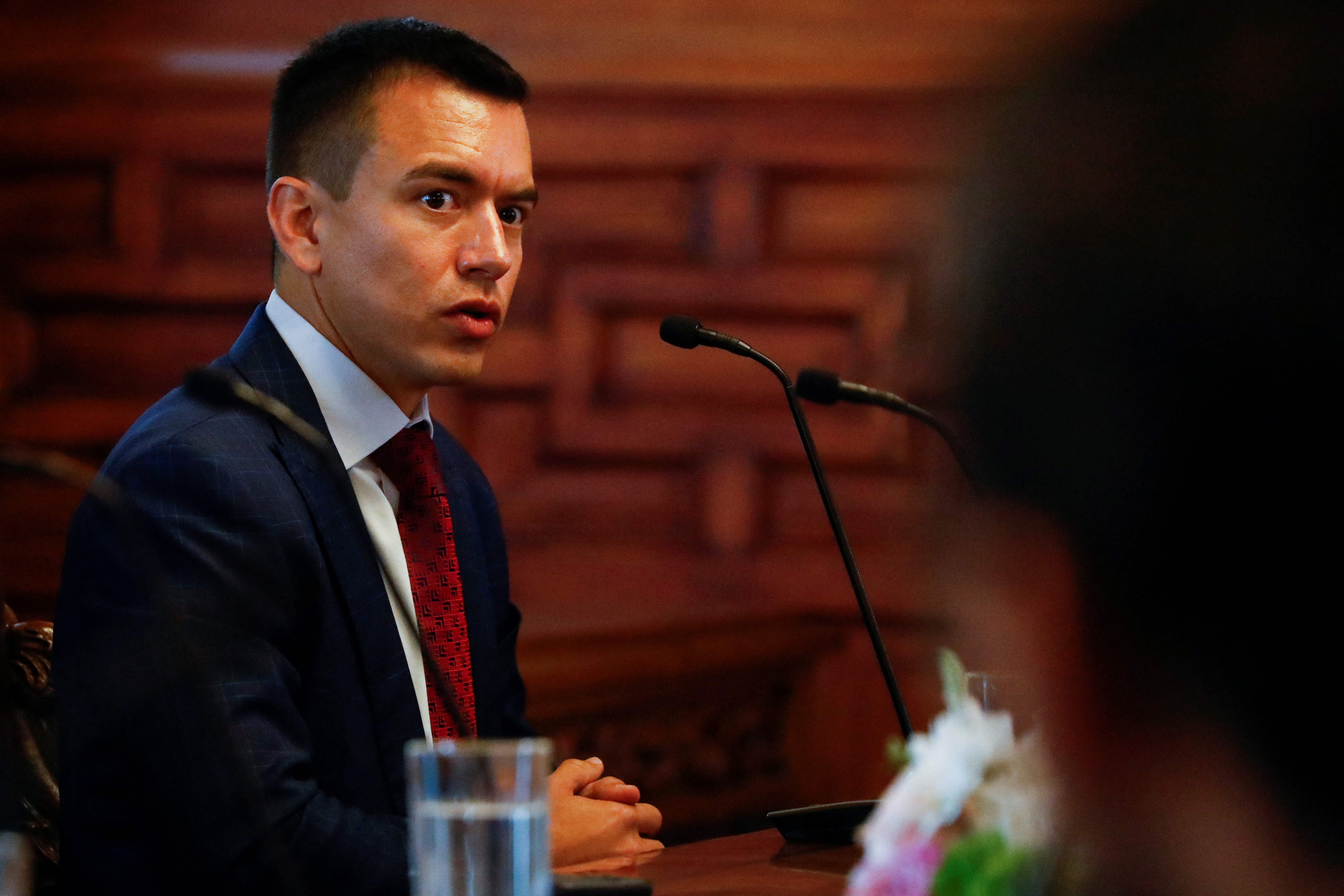 Ecuador President-elect Noboa meets with current Ecuadorian President Lasso, in Quito