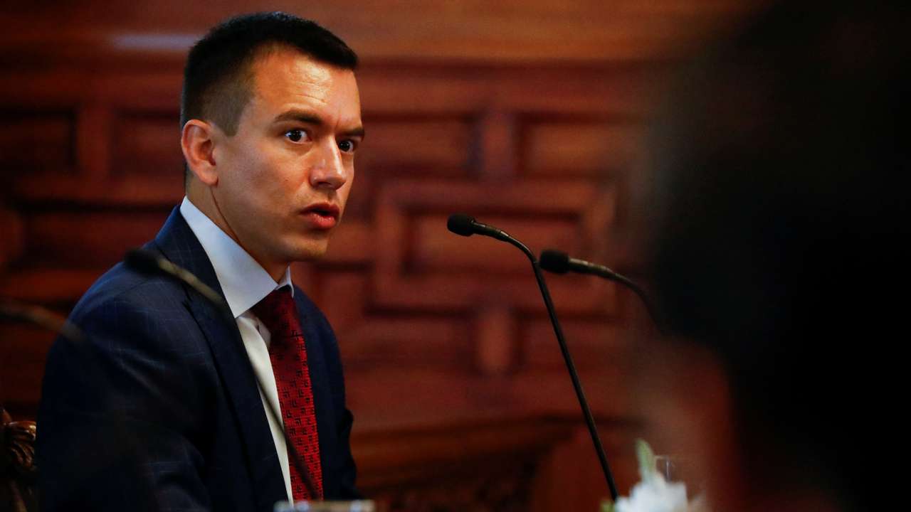 Ecuador President-elect Noboa meets with current Ecuadorian President Lasso, in Quito