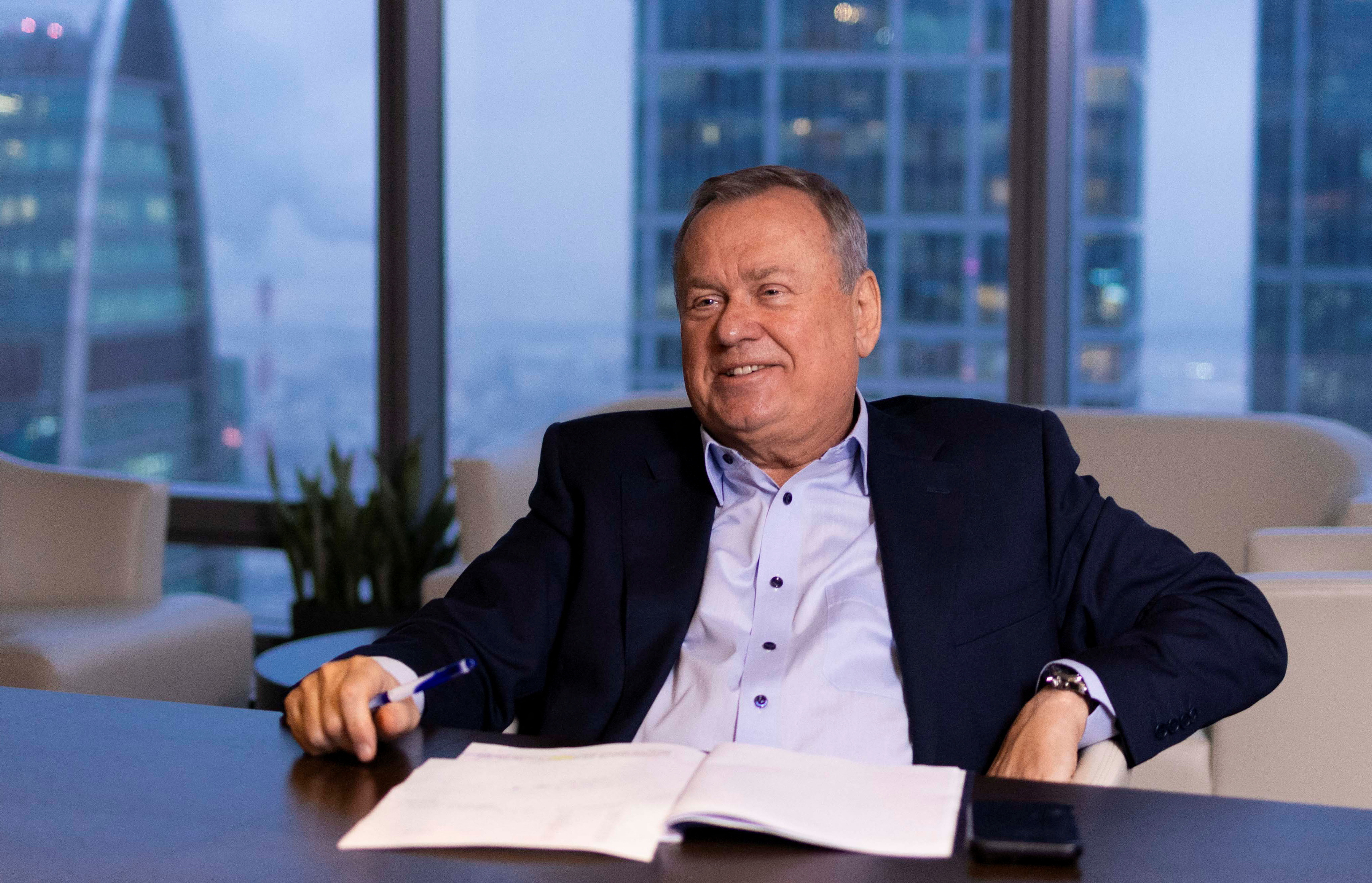 CEO of VTB bank Kostin attends an interview in Moscow