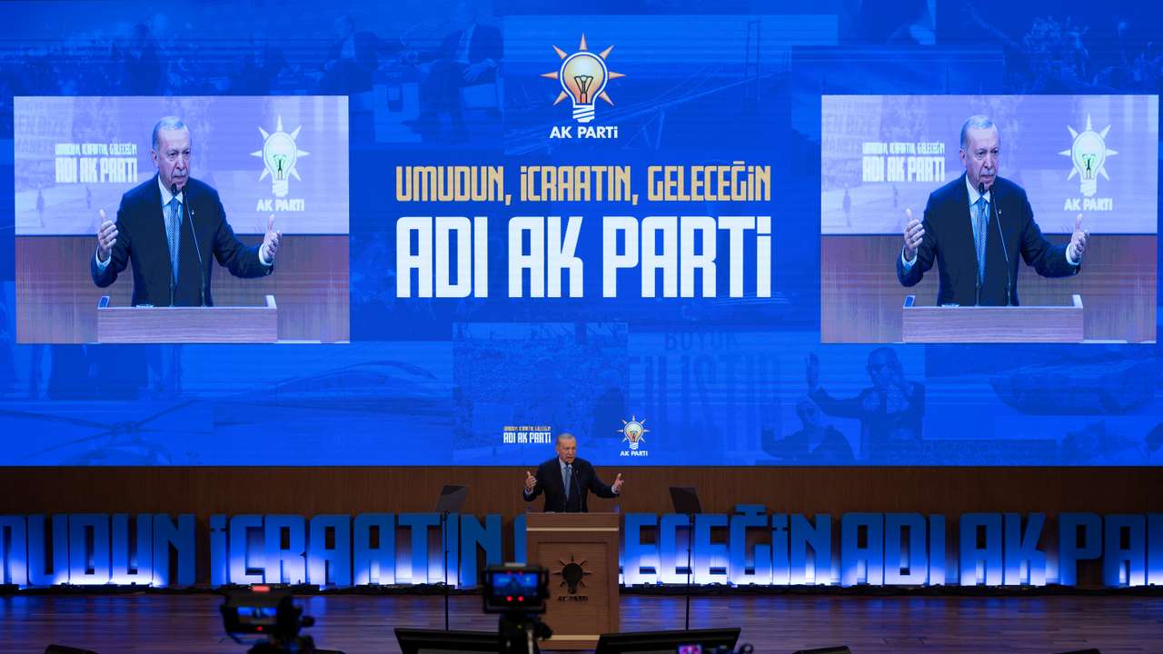 Turkish President Tayyip Erdogan addresses his supporters during a meeting in Ankara