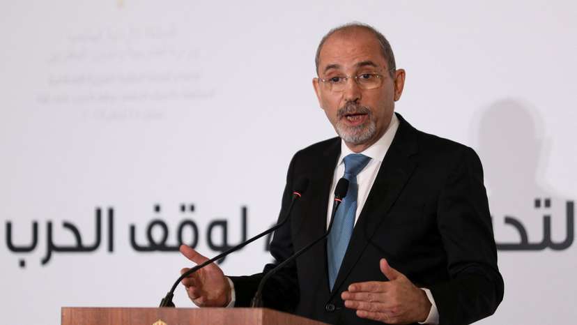 Jordanian Foreign Minister Ayman Safadi attends a press conference in Amman