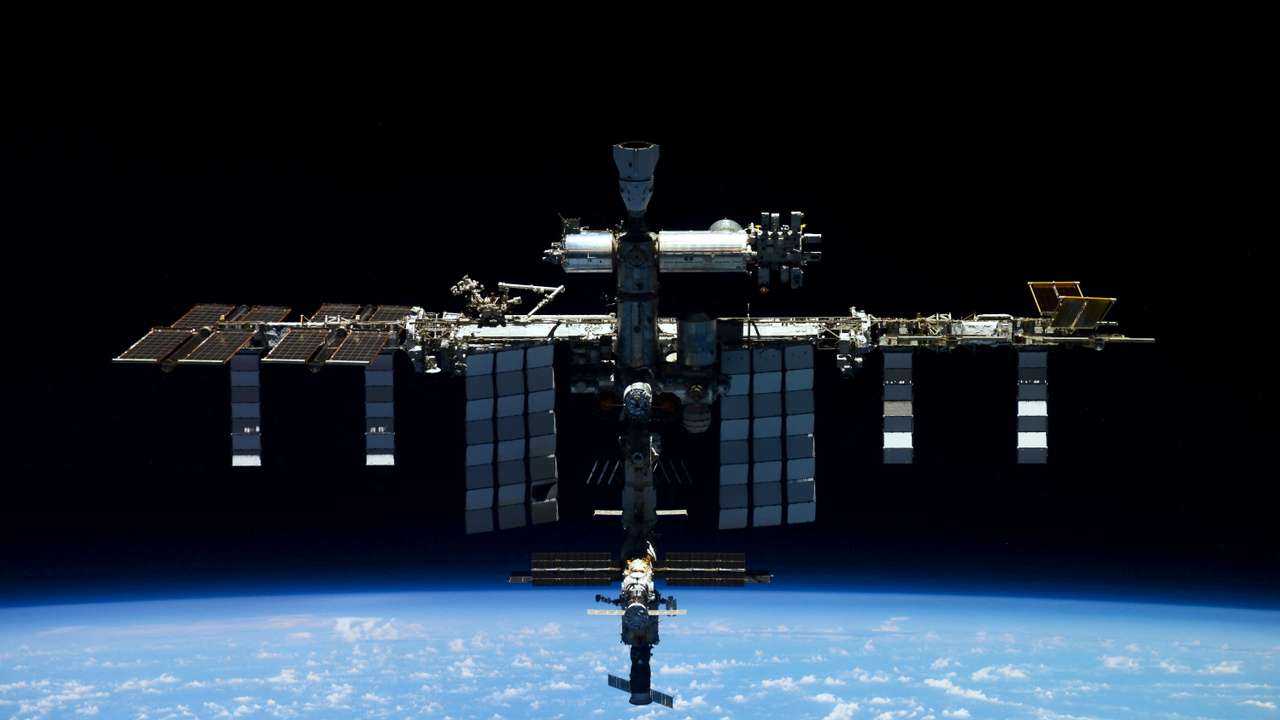 ISS is photographed by Expedition 66 crew member from aÊSoyuz MS-19Êspacecraft