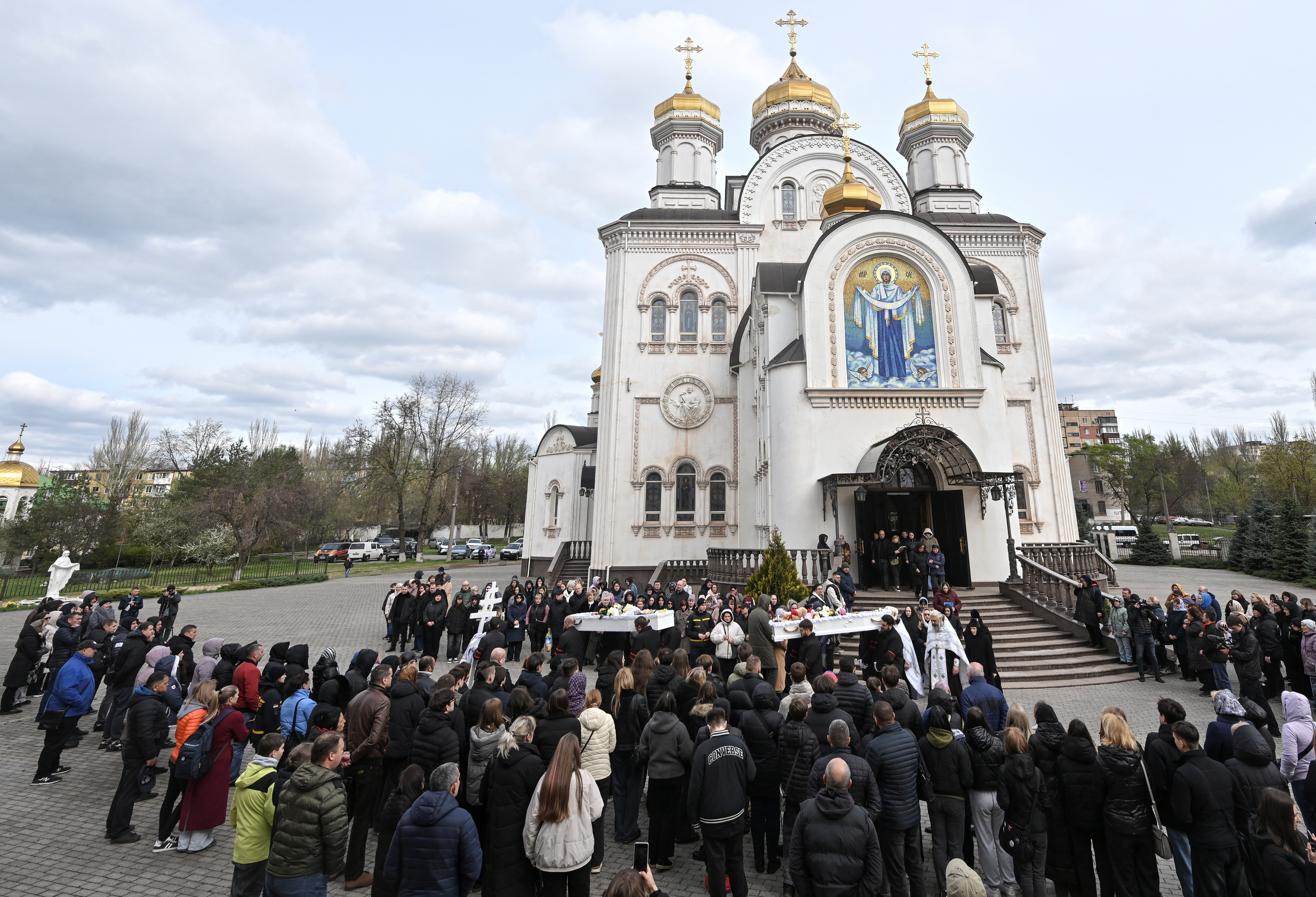 Funeral ceremony for Ukrainian killed during Russian missile strike in the town of Kryvyi Rih