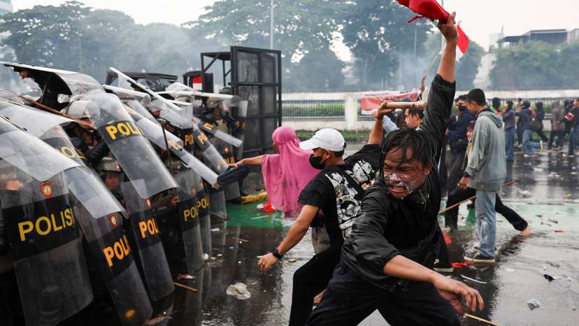 Protest outside Indonesian parliament buildings in Jakarta