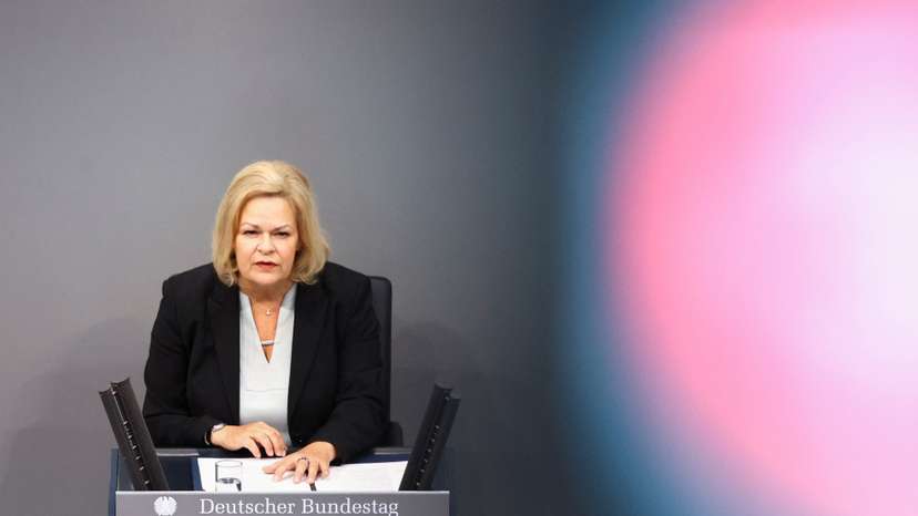 German Interior Minister Nancy Faeser addresses the lower house of parliament Bundestag on migration, in Berlin